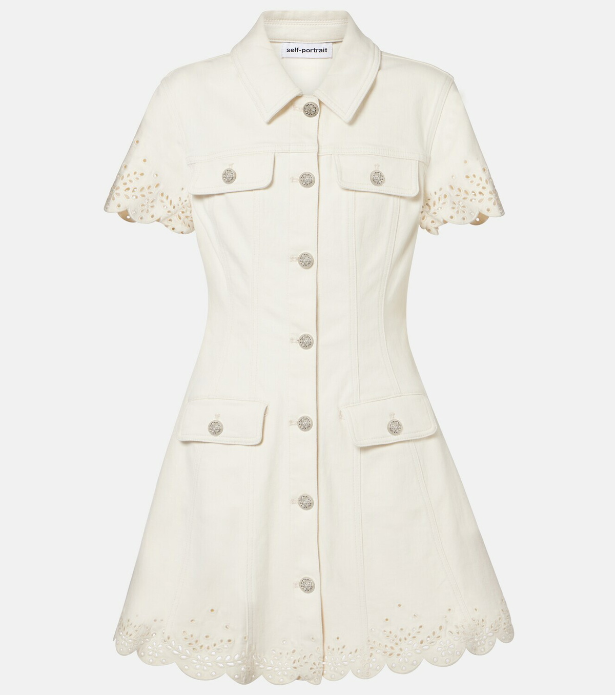 Self-Portrait Broderie anglaise denim minidress