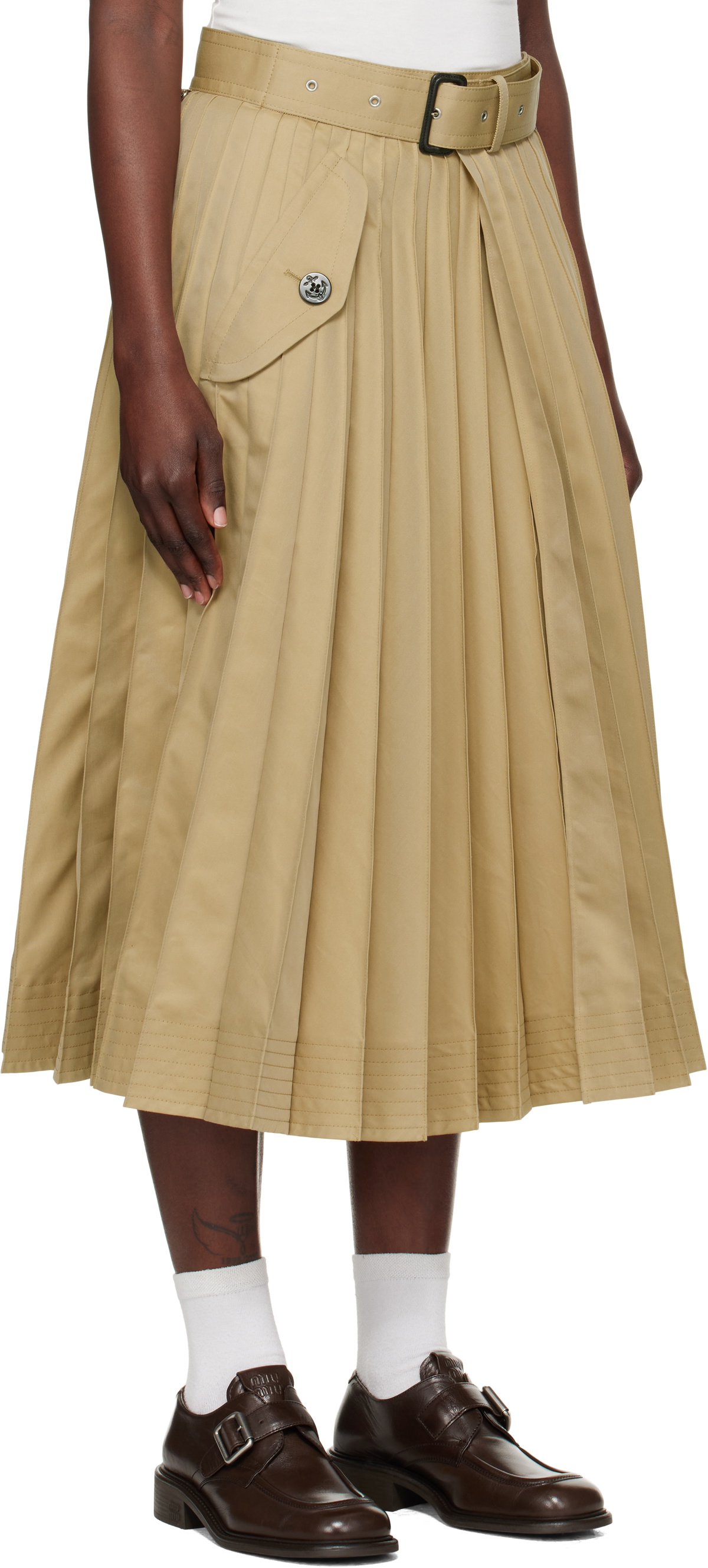 sacai Beige Cotton Gabardine Midi Skirt Sacai sacai Beige Cotton Gabardine Midi Skirt Sacai
