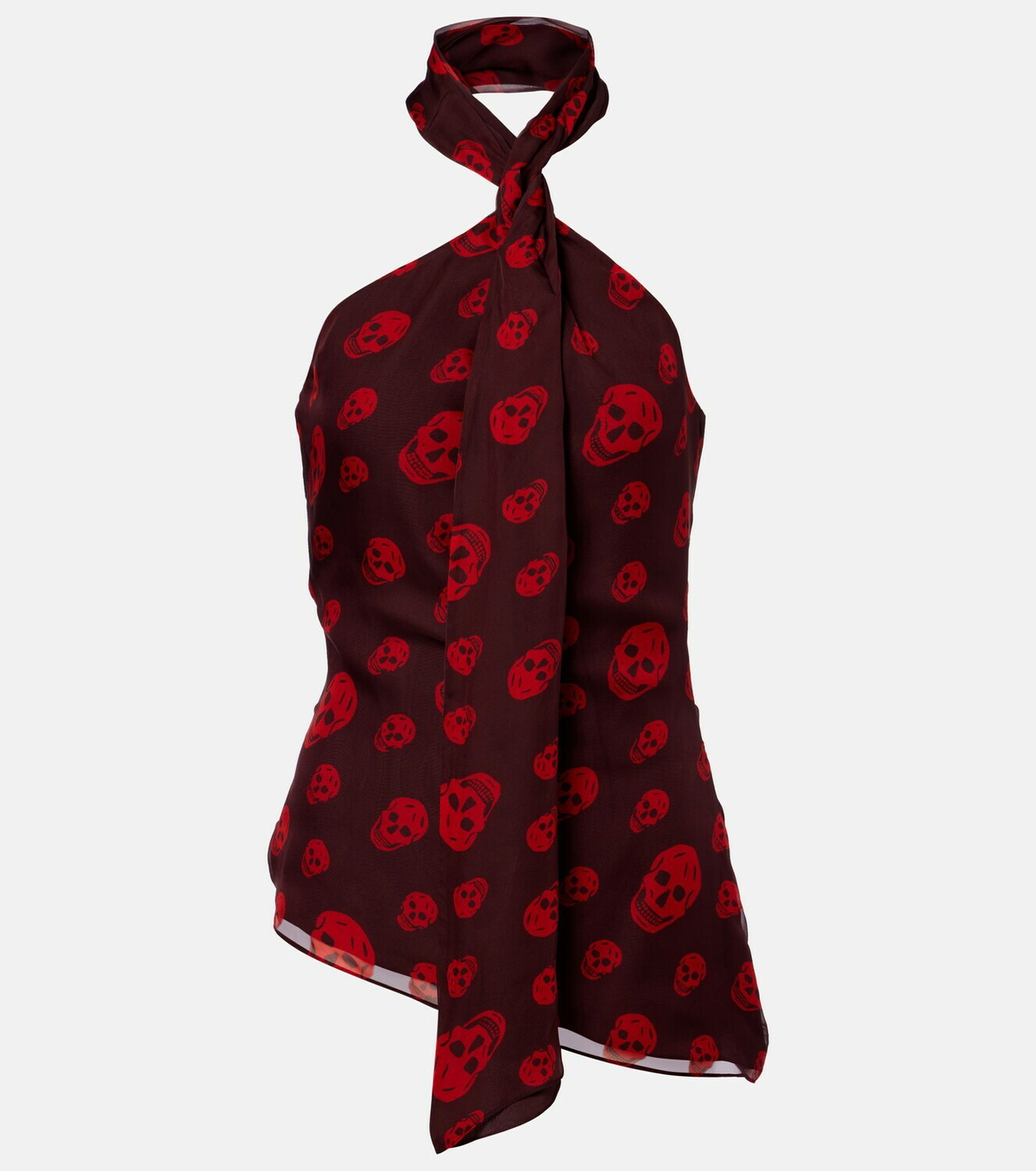 McQueen Skull scarf-detail halterneck silk top