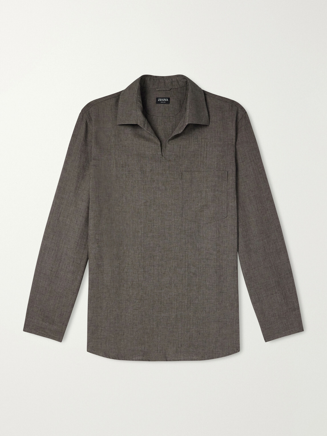 Zegna - Woven Linen Polo Shirt - Brown
