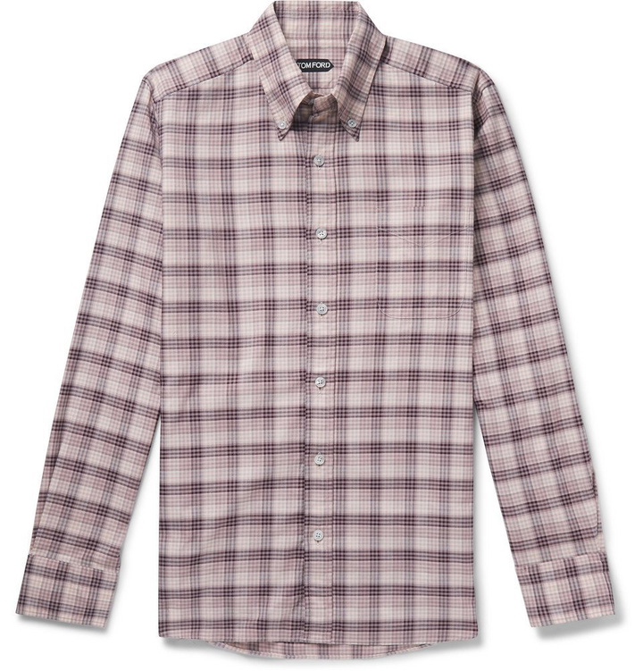 Photo: TOM FORD - Slim-Fit Button-Down Collar Checked Cotton Shirt - Pink