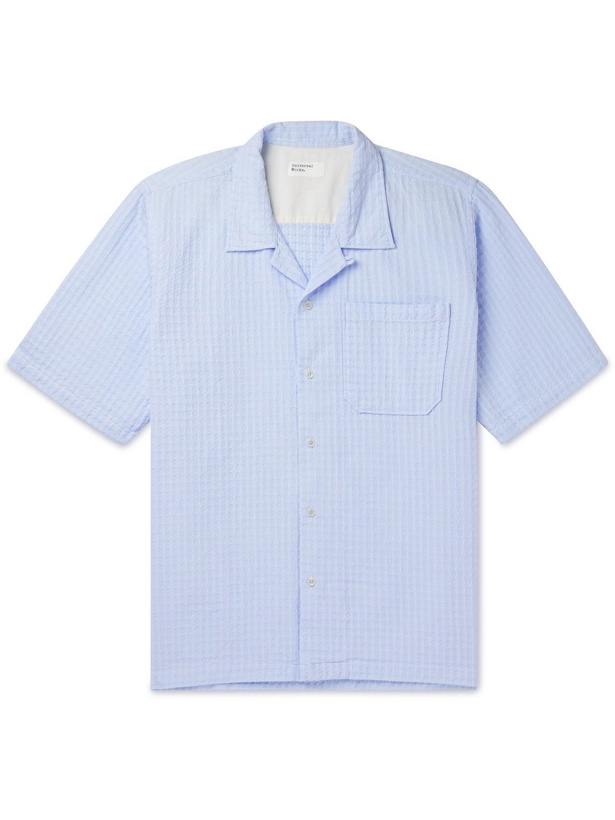 Photo: Universal Works - Delos Convertible-Collar Textured-Cotton Shirt - Blue