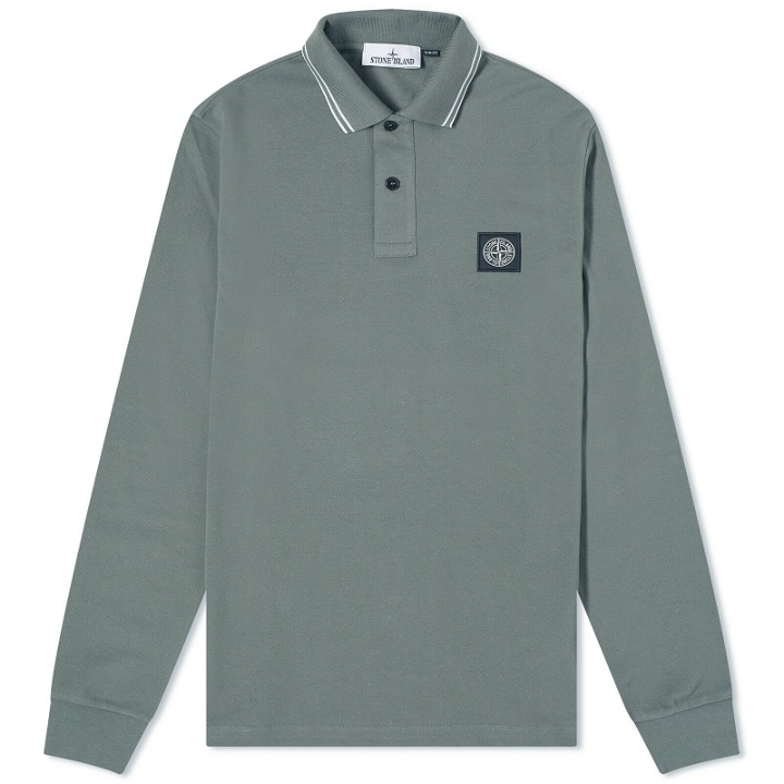 Photo: Stone Island Men's Long Sleeve Patch Polo Shirt in Musk