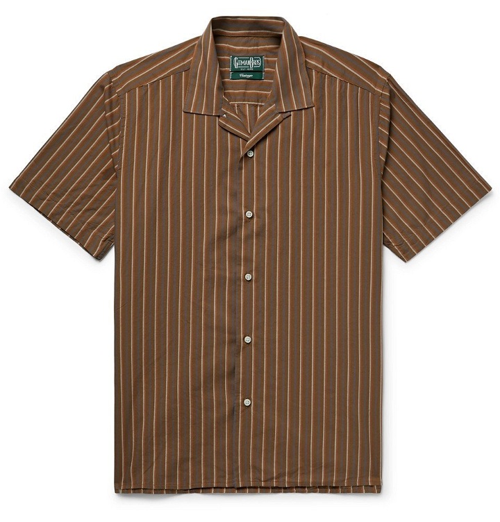 Photo: Gitman Vintage - Camp-Collar Striped Cotton and Silk-Blend Shirt - Men - Brown