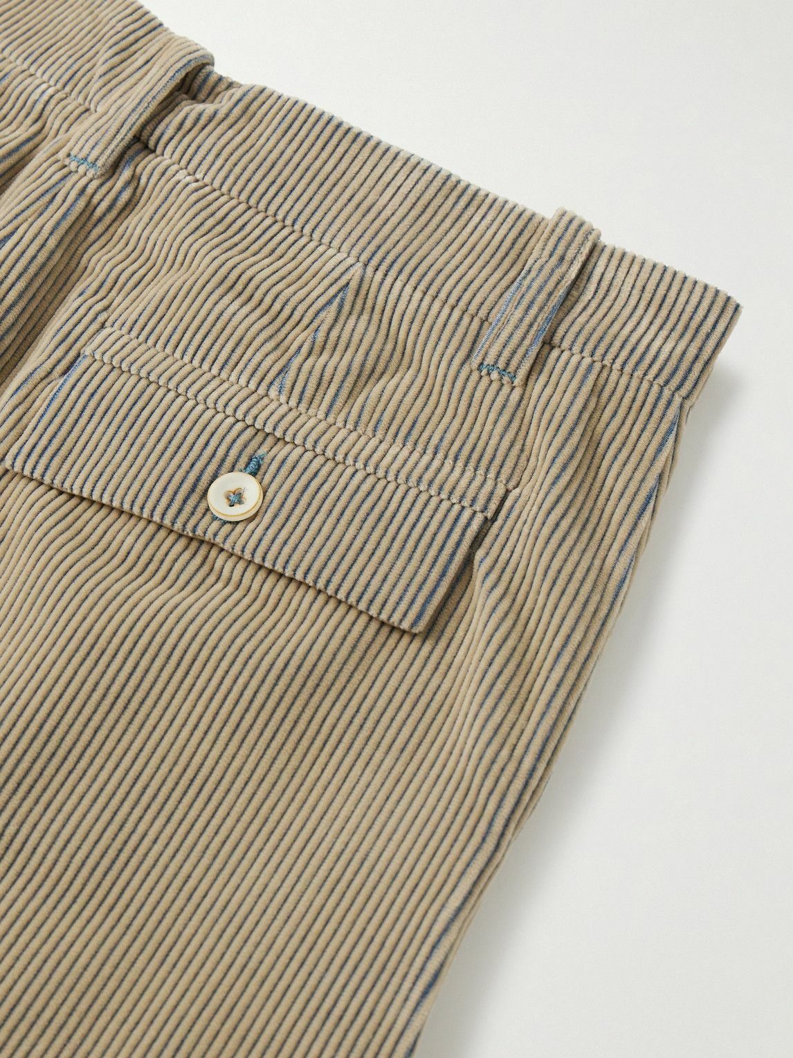 The Elder Statesman - Straight-Leg Pleated Cotton-Corduroy Trousers - Neutrals