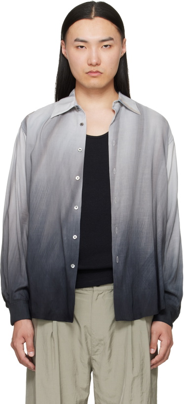 Photo: YOKE Gray Cotton Silk Lawn Hand Painted Loose Fit Shirt