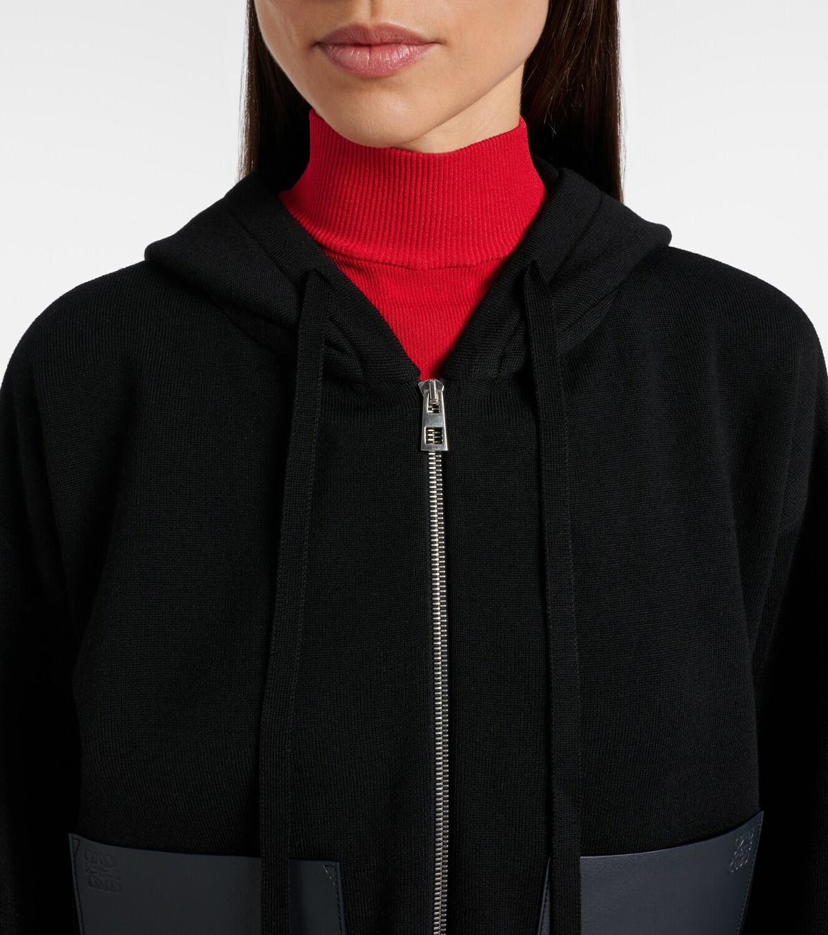 Loewe Leather-trimmed wool hoodie