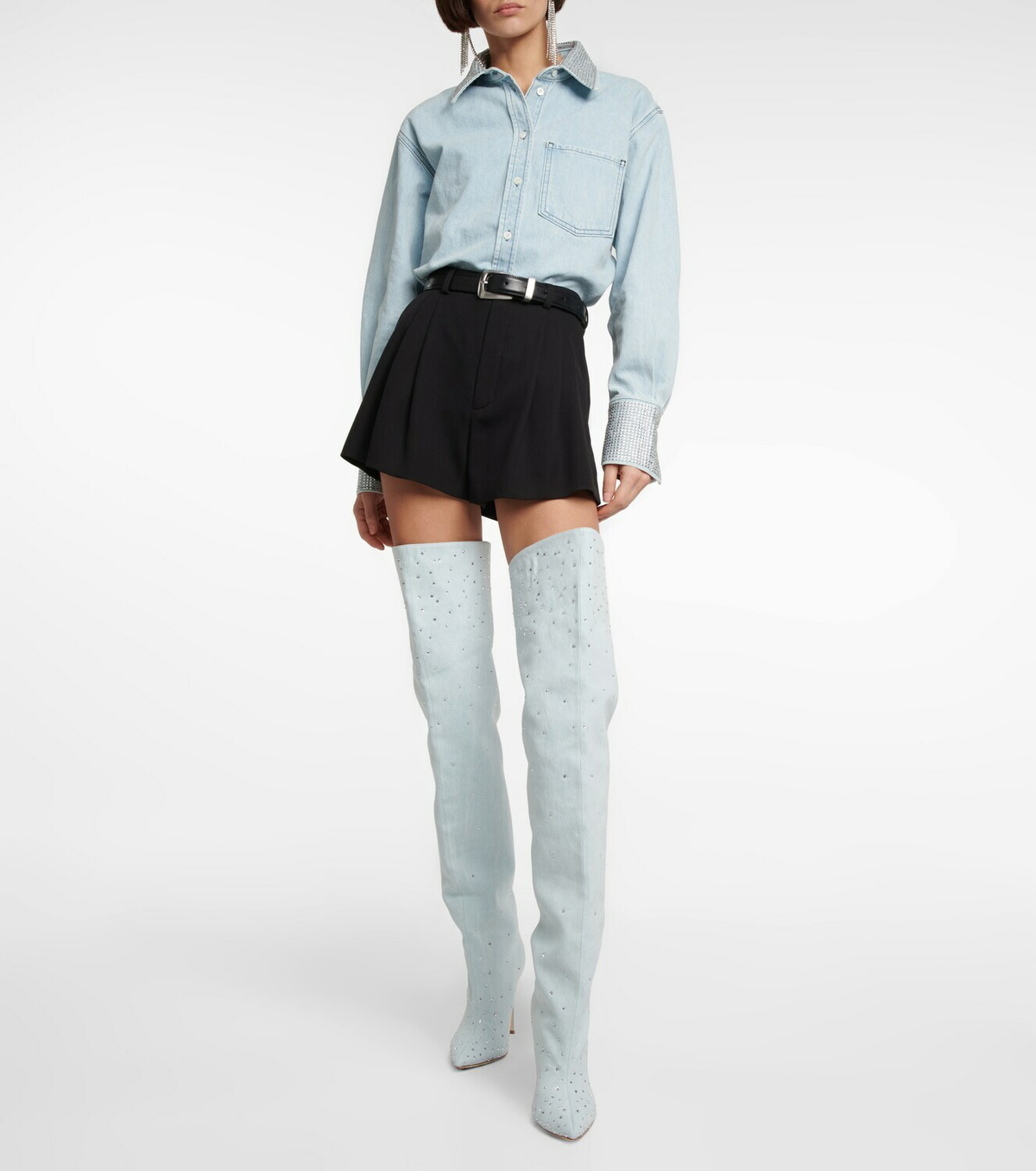 Paris Texas - Holly embellished denim over-the-knee boots