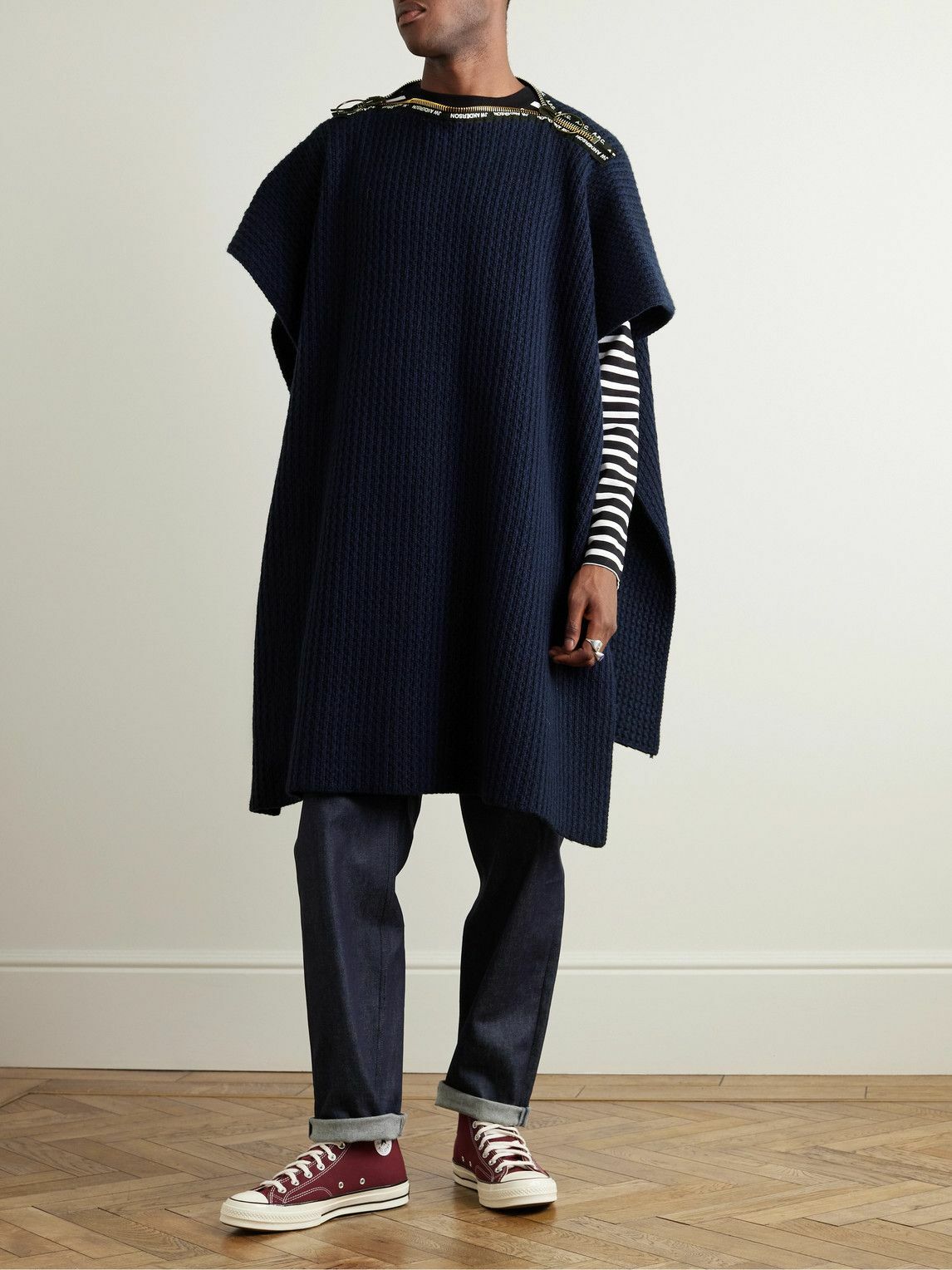 A.P.C. - JW Anderson Swann Webbing-Trimmed Ribbed Wool Poncho
