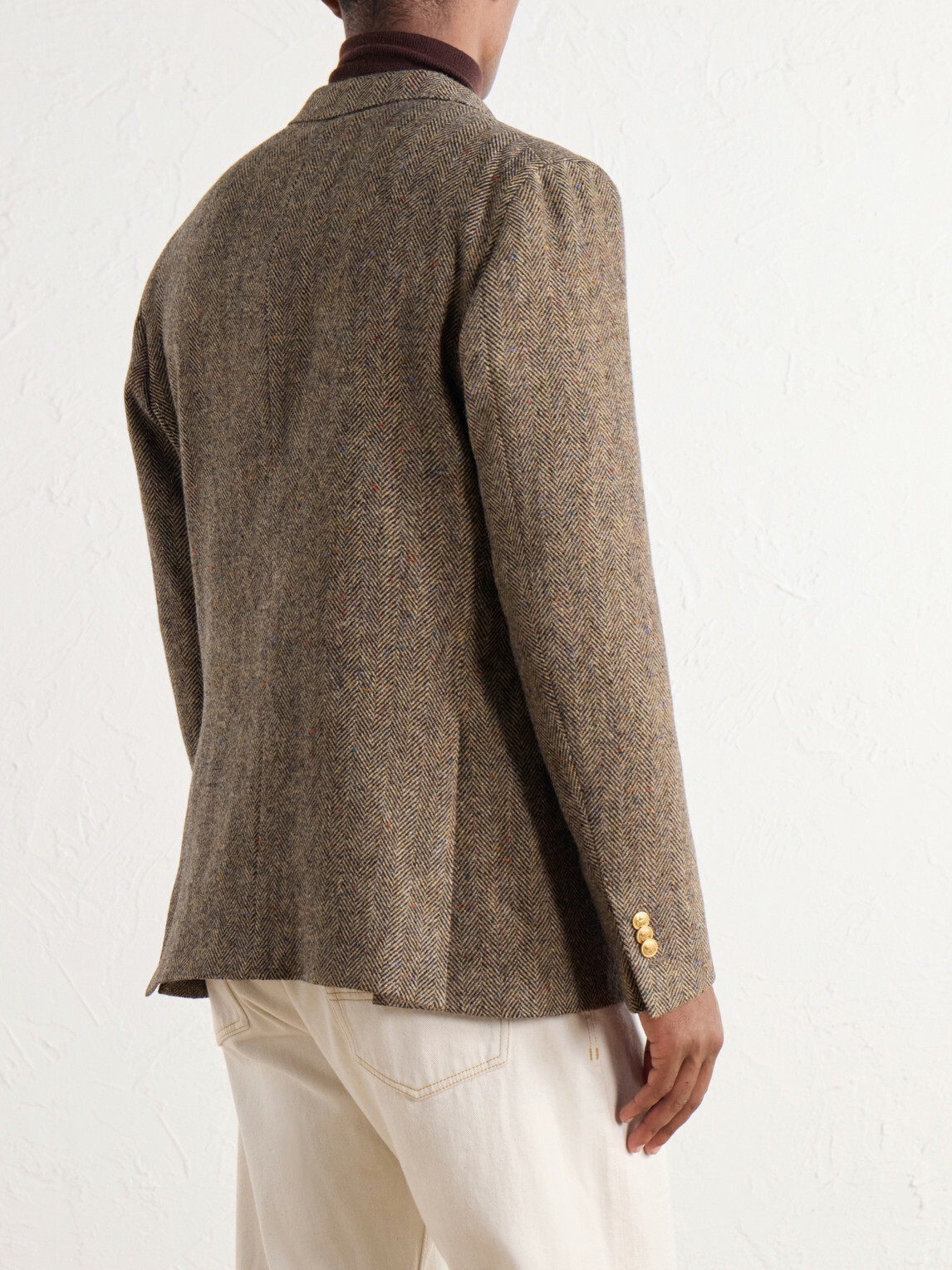 Slowear - Incotex Double-Breasted Herringbone Shetland Wool-Twill Blazer - Brown