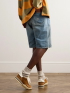 KAPITAL - Straight-Leg Leather-Trimmed Embellished Denim Shorts - Blue
