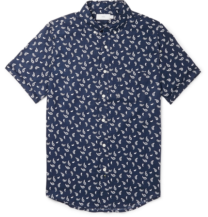Photo: Onia - Jack Button-Down Collar Printed Linen Shirt - Blue