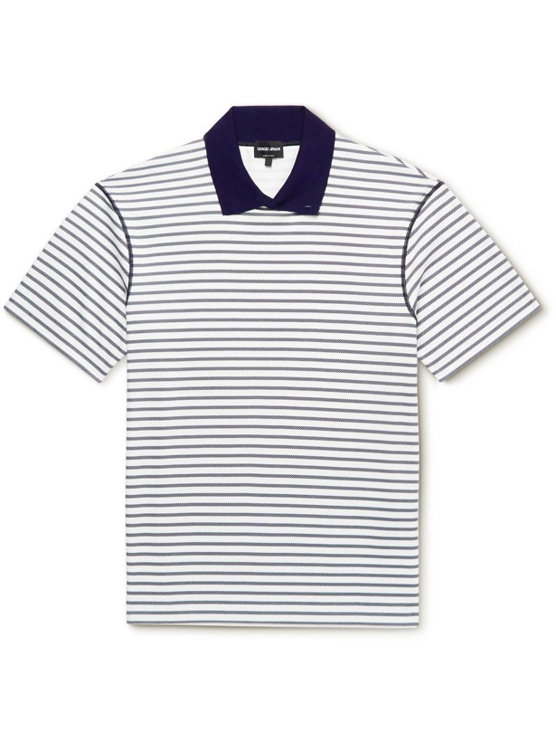 Photo: Giorgio Armani - Striped Cotton-Jersey Polo Shirt - Blue