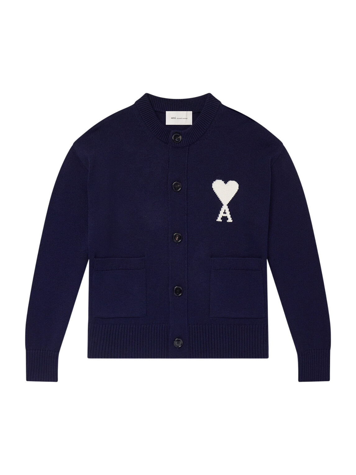 AMI PARIS - Logo-Intarsia Virgin Wool and Cotton-Blend Cardigan