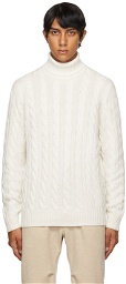 Brunello Cucinelli White Wool Cable Knit Turtleneck