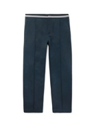 VALENTINO - Stripe-Trimmed Cotton Trousers - Blue