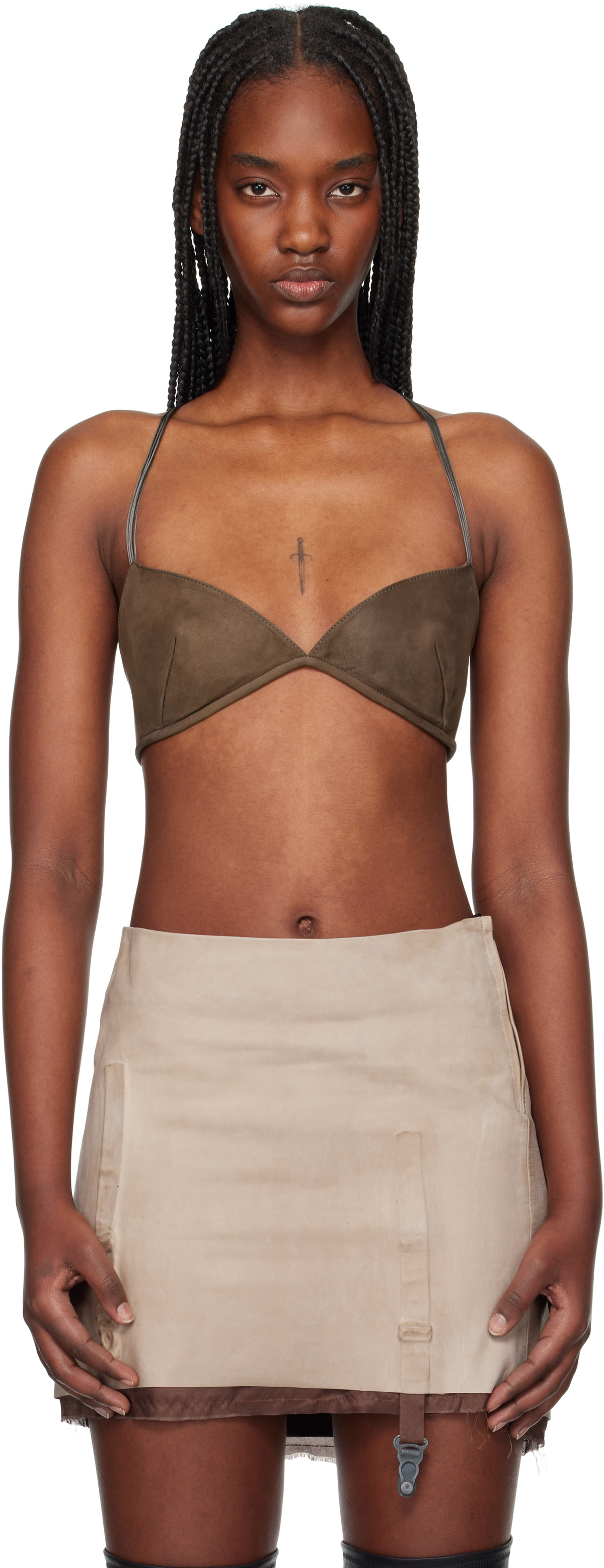 Liza Keane Brown Eros Leather Bra