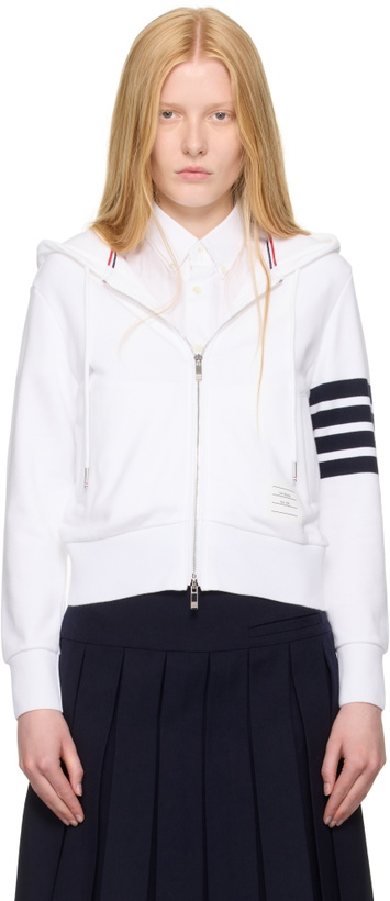 Photo: Thom Browne White Classic Zip Up Hoodie
