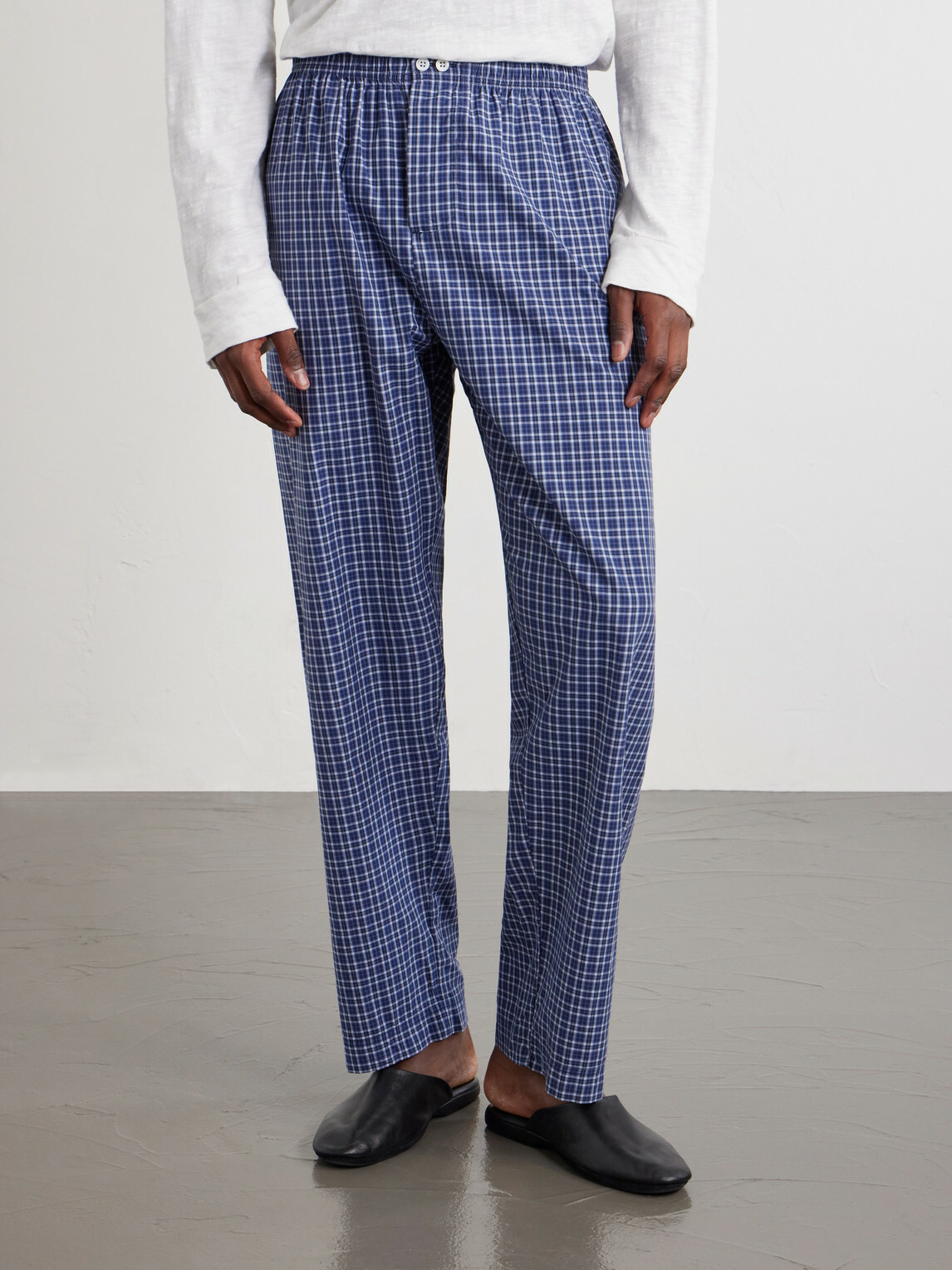 TEKLA - Straight-Leg Checked Organic Cotton-Poplin Pyjama Trousers - Blue