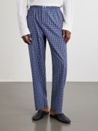 TEKLA - Straight-Leg Checked Organic Cotton-Poplin Pyjama Trousers - Blue