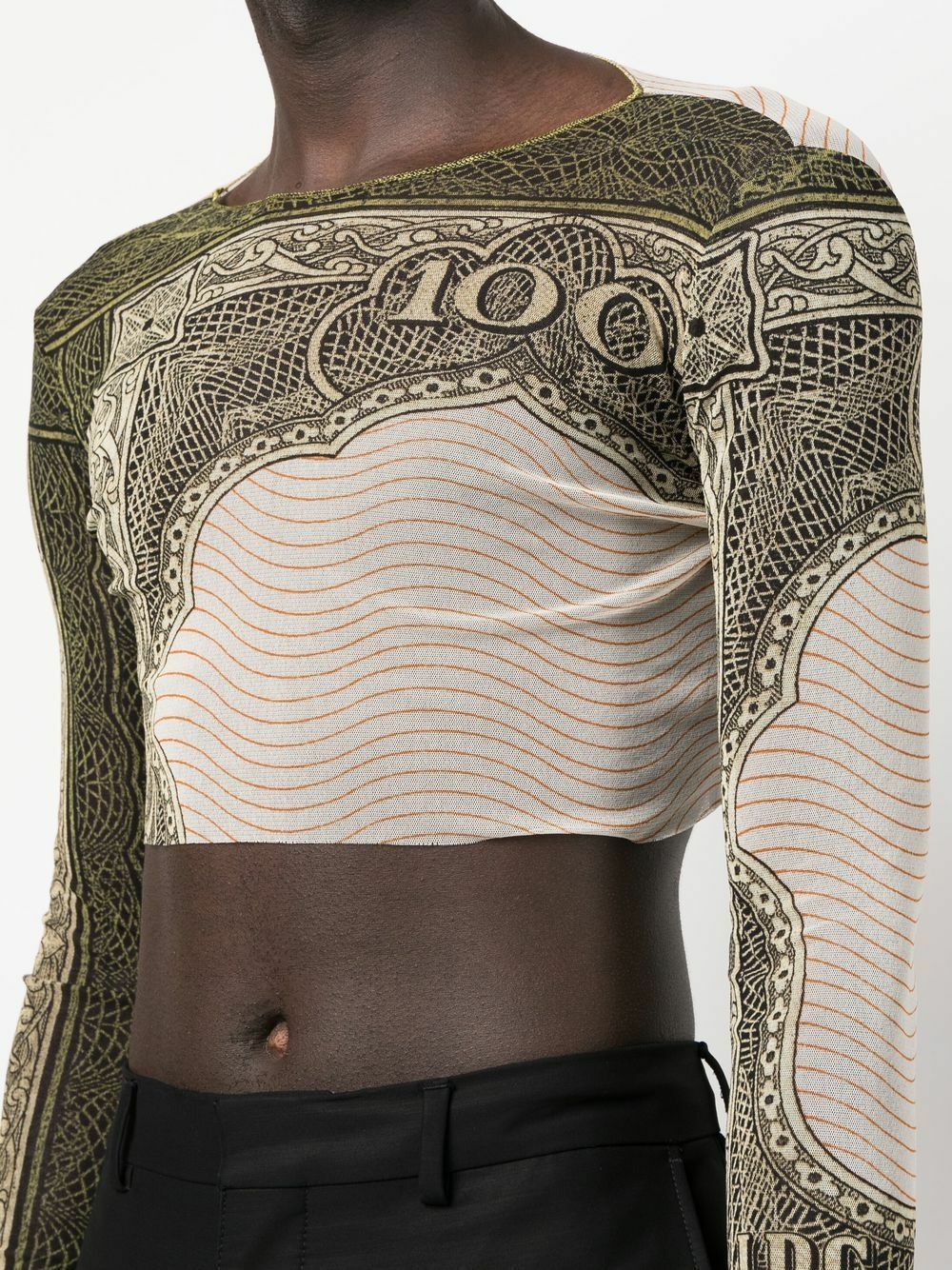 Jean Paul Gaultier Green Graphic-Print Mesh Crop Top