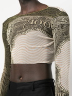 Jean Paul Gaultier Green Graphic-Print Mesh Crop Top