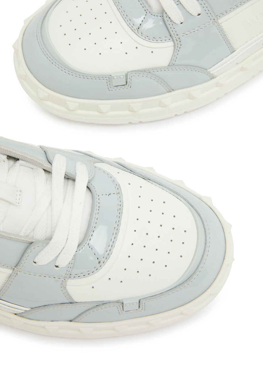 Valentino Freedots Panelled Leather Sneakers White And Grey