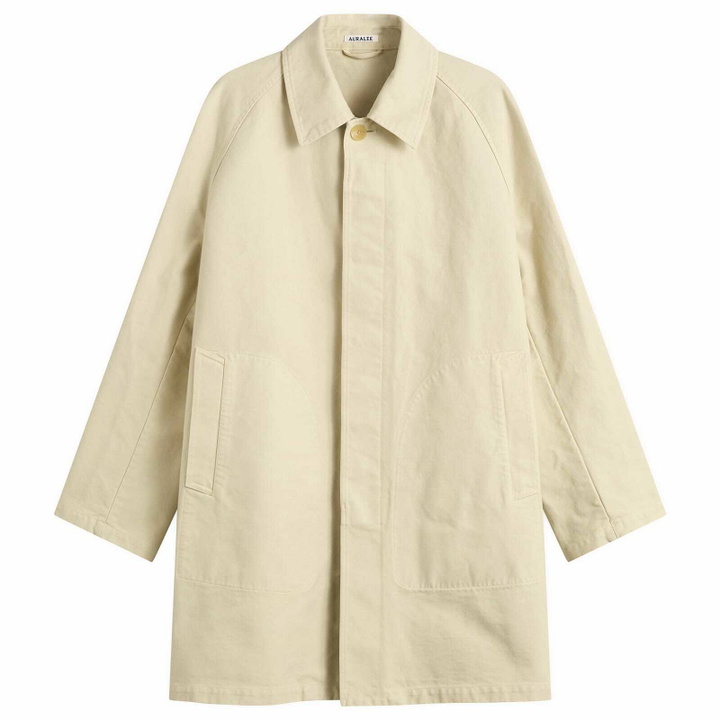 Photo: Auralee Men's Garment-Dyed Cotton Heavy Twill Short Coat in Dusty Ivory
