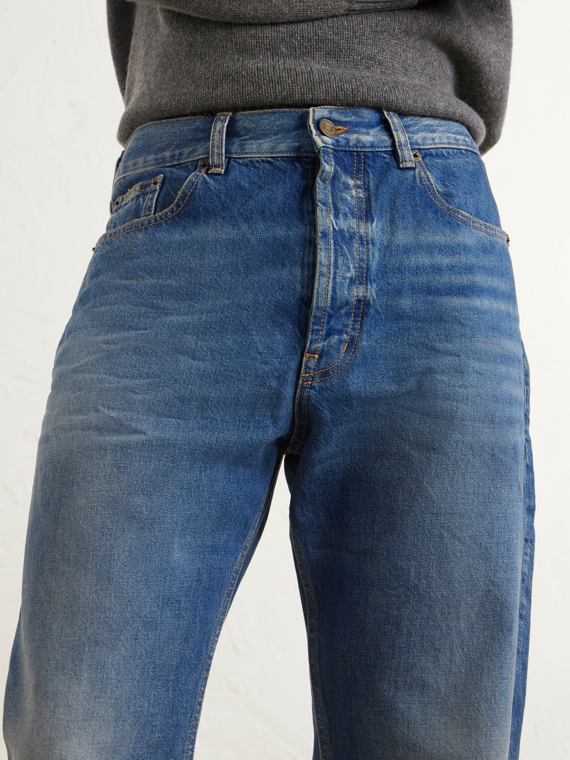 SAINT LAURENT - Straight-Leg Distressed Jeans - Blue