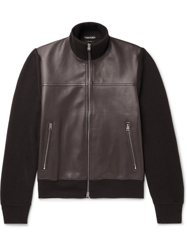 Photo: TOM FORD - Panelled Leather and Merino Wool Blouson Jacket - Brown