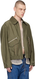 NVRFRGT Khaki Spread Collar Bomber Jacket