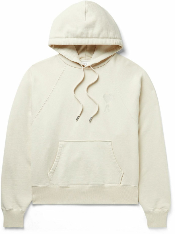 Photo: AMI PARIS - Logo-Embroidered Organic Cotton-Jersey Hoodie - Neutrals