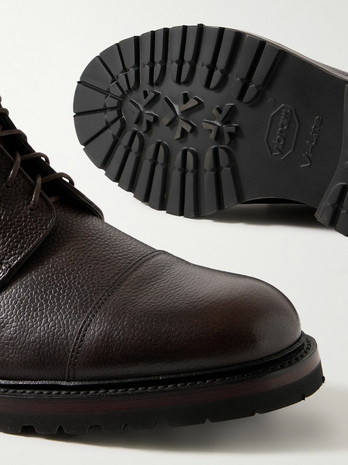 George Cleverley - Taron II Pebble-Grain Leather Derby Boots - Brown