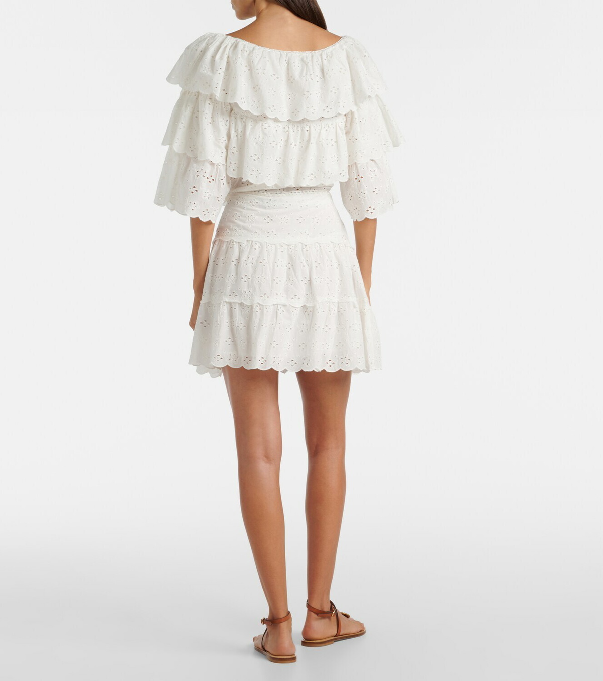 Rixo Cassandra scalloped cotton miniskirt