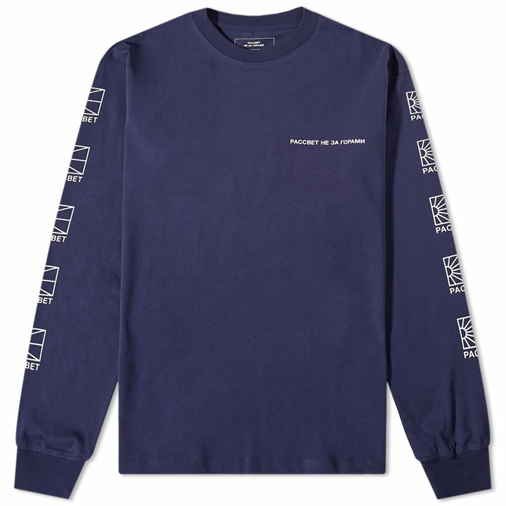 Photo: PACCBET Men's Long Sleeve Small Logo T-Shirt in Navy