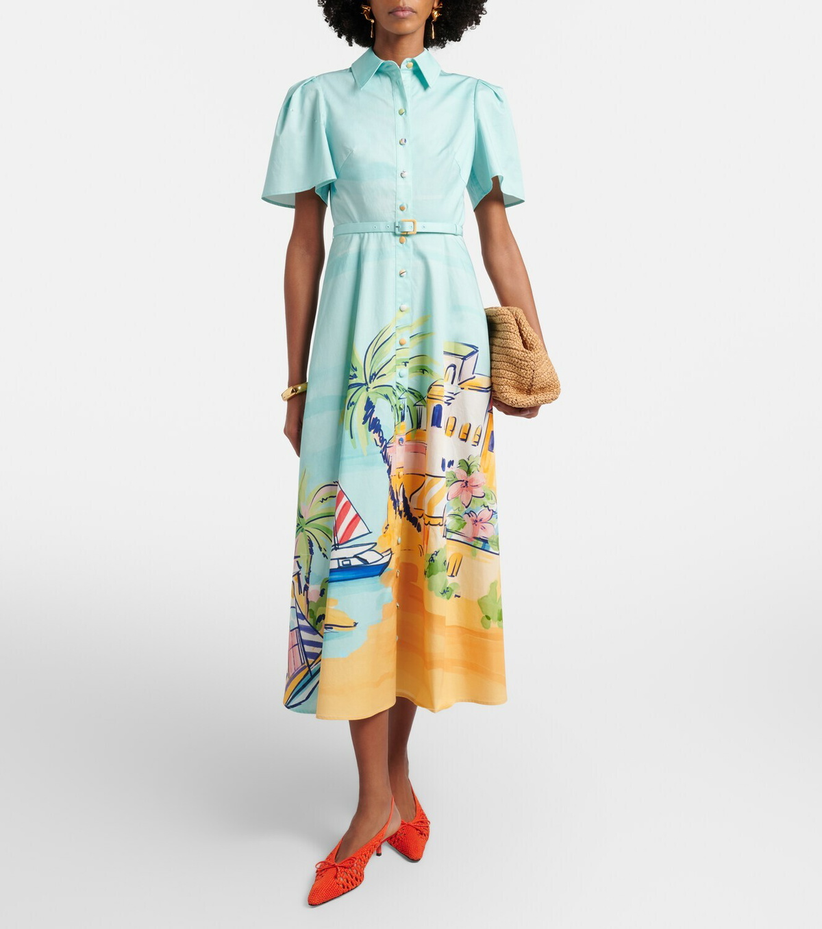 Leo Lin Printed belted cotton shirt dress