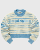 Ganni Graphic Lambswool Cropped O Neck Blue/Beige - Womens - Pullovers