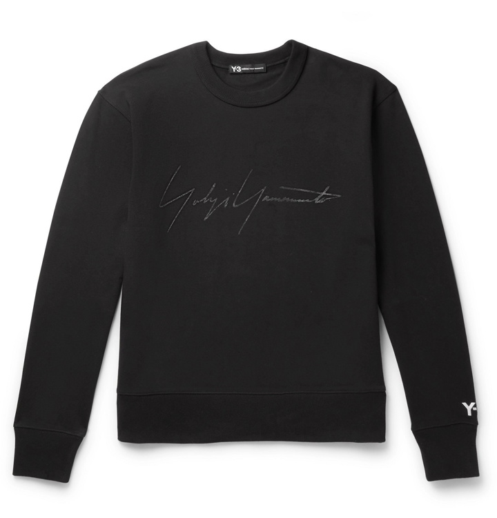 Photo: Y-3 - Distressed Logo-Print Loopback Cotton-Jersey Sweatshirt - Black