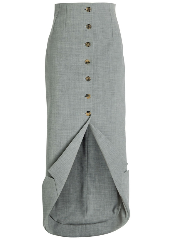 Photo: A.W.A.K.E Mode Jacket-collar Darted Woven Midi Skirt Grey