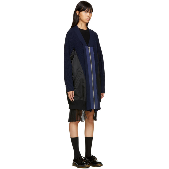 Sacai Navy and Black MA-1 Knit Cardigan Sacai