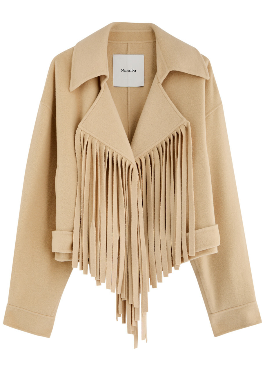 Nanushka Ticia Fringed Wool-blend Jacket Beige