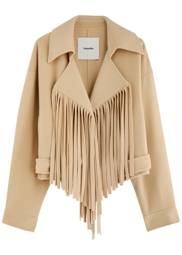 Photo: Nanushka Ticia Fringed Wool-blend Jacket Beige