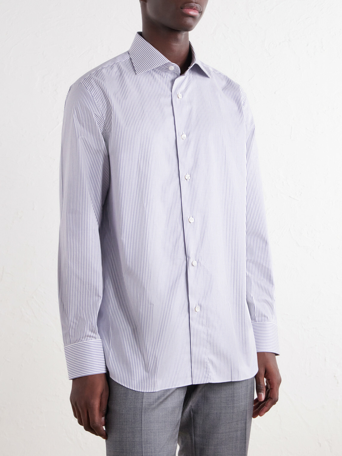 Brioni - Striped Cotton-Poplin Shirt - Blue