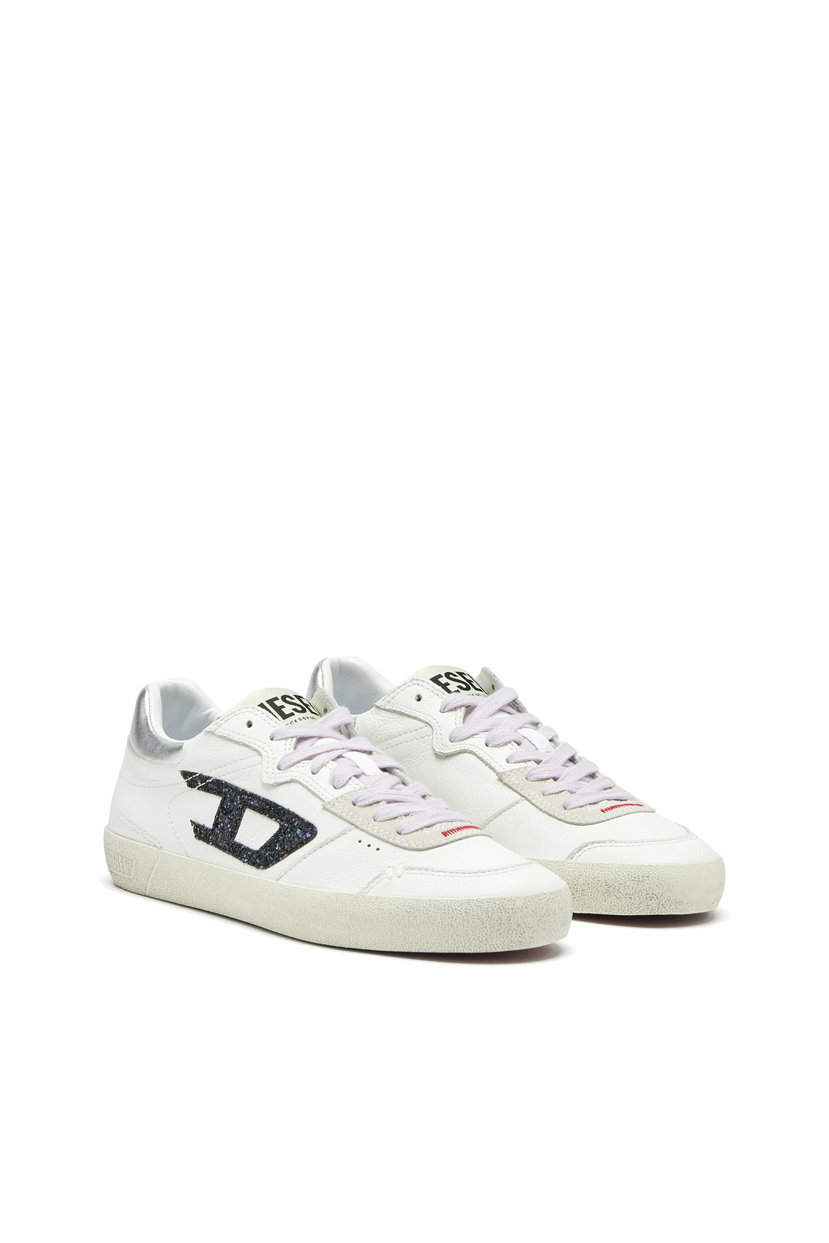 Diesel S-Leroji-Leather sneakers with glitter logo - Sneakers Womens in Multicolor