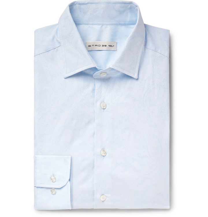 Photo: Etro - Slim-Fit Cotton-Jacquard Shirt - Light blue