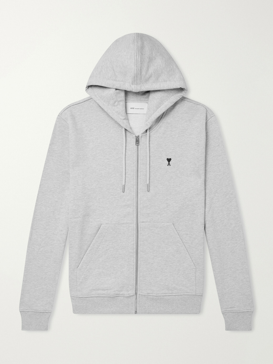 AMI PARIS - Logo-Embroidered Cotton-Jersey Zip-Up Hoodie - Gray