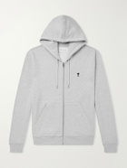 AMI PARIS - Logo-Embroidered Cotton-Jersey Zip-Up Hoodie - Gray