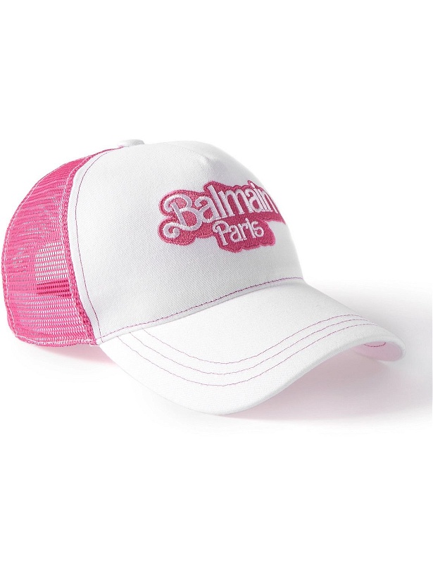 Photo: Balmain - Barbie Logo-Embroidered Cotton-Twill and Mesh Trucket Hat