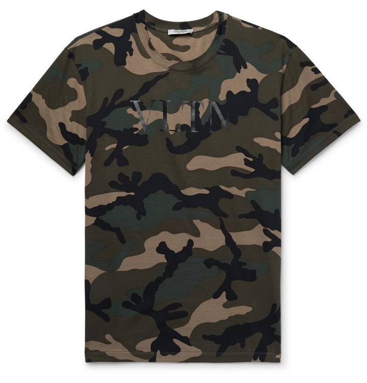 Photo: Valentino - Camouflage-Print Cotton-Jersey T-Shirt - Men - Army green