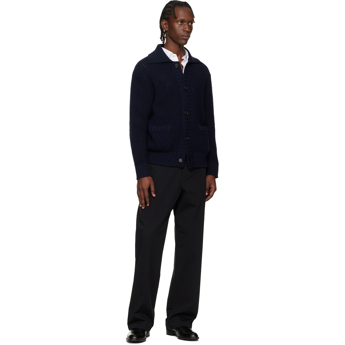 BOSS Navy Spread Collar Cardigan